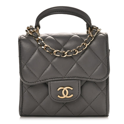 Chanel Lambskin Quilted Top Handle Flap Clutch With Chain Grey 1 of 11