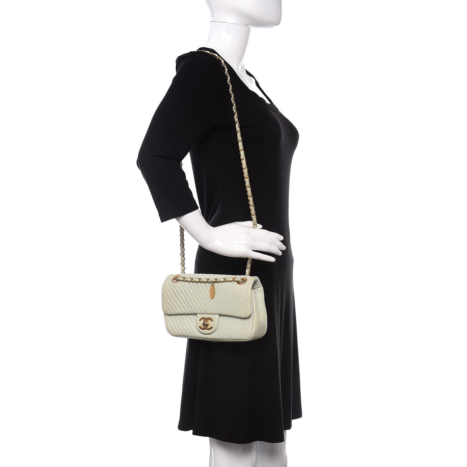 Chanel Calfskin Surpique Chevron Small Flap Grey 2 of 13