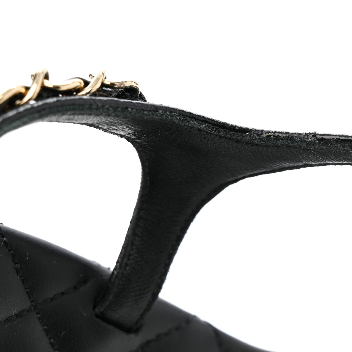 Crumpled Calfskin Chain Sandals 38 Black