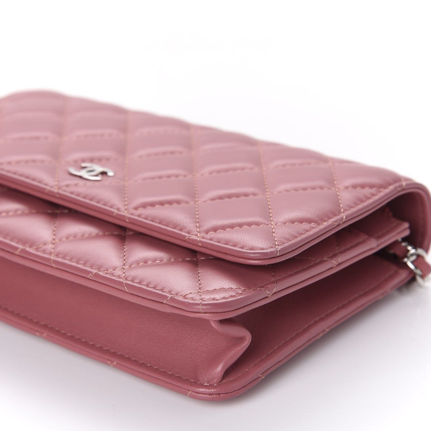 Lambskin Quilted Wallet On Chain WOC Dark Pink