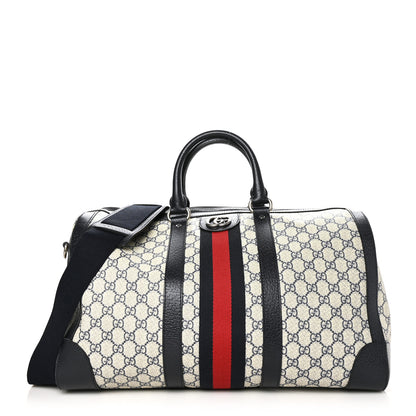 Gucci GG Supreme Monogram Textured Dollar Calfskin Web Medium Ophidia Duffle Bag Beige Blue 1 of 6