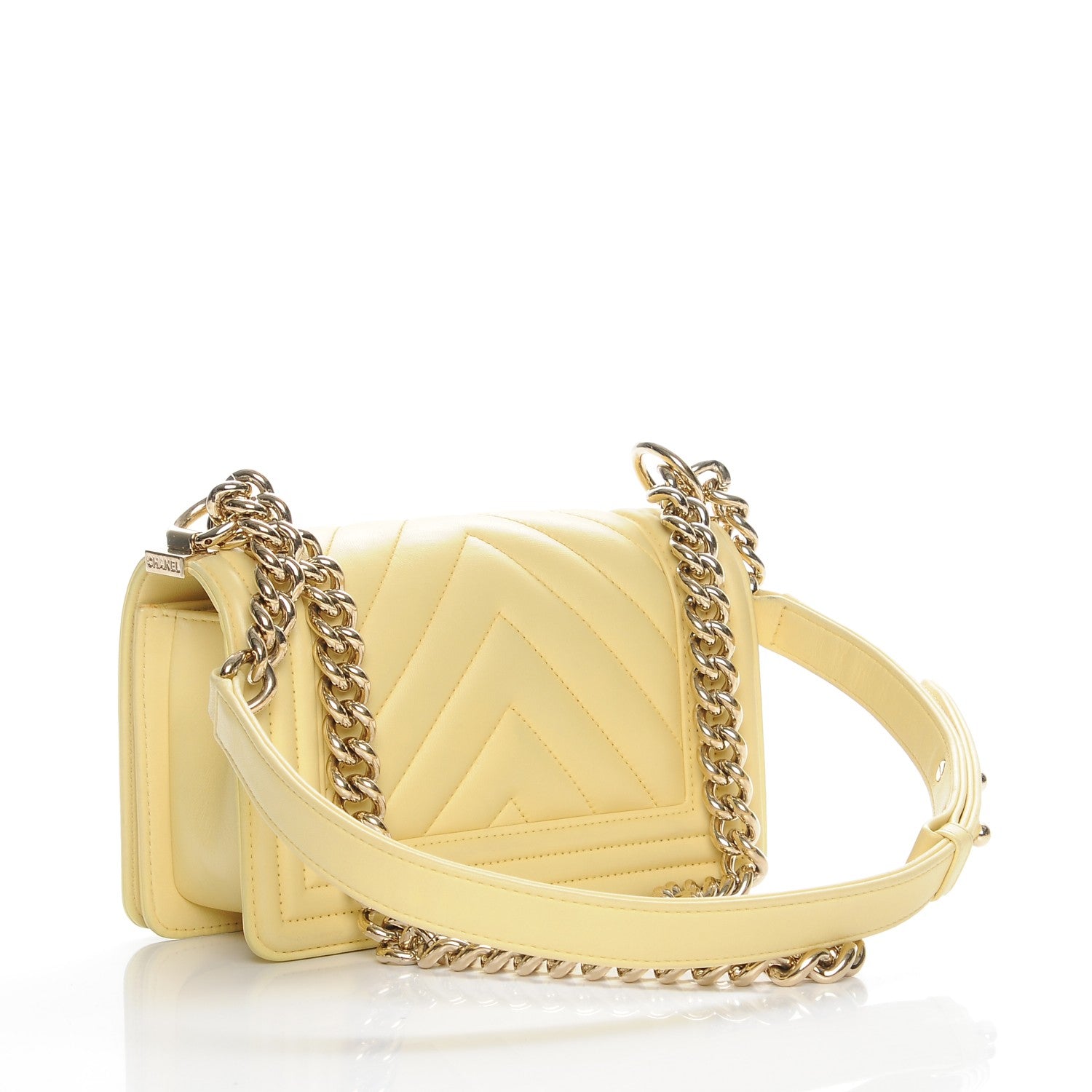 Chanel Calfskin Chevron Quilted Small Boy Flap Yellow 3 of 15