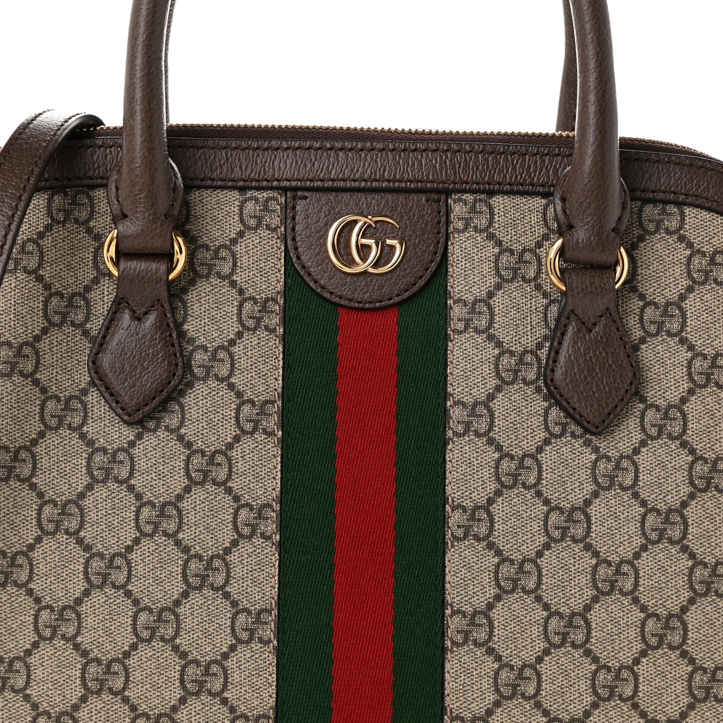 GG Supreme Monogram Web Medium Top Handle Ophidia Dome Shoulder Bag Brown