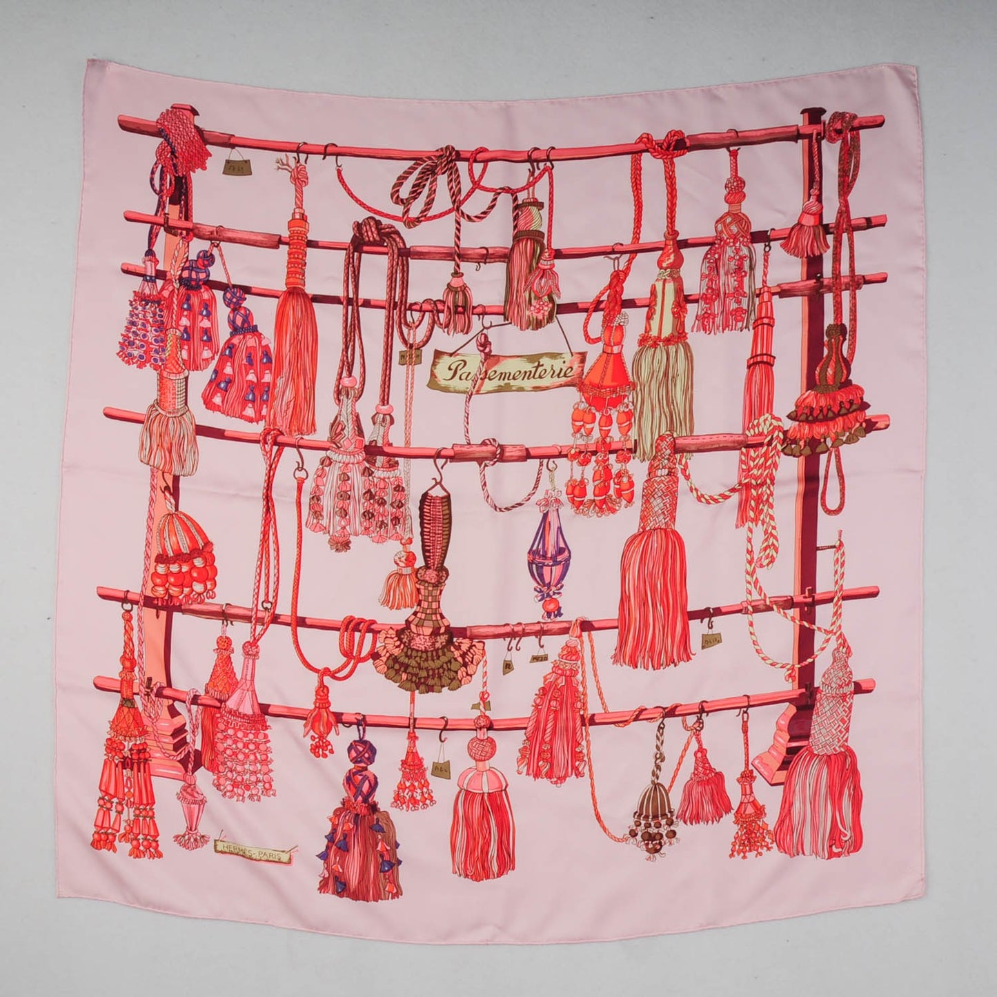 Silk Passementerie Scarf 90 in Vieux Rose Corail Violine