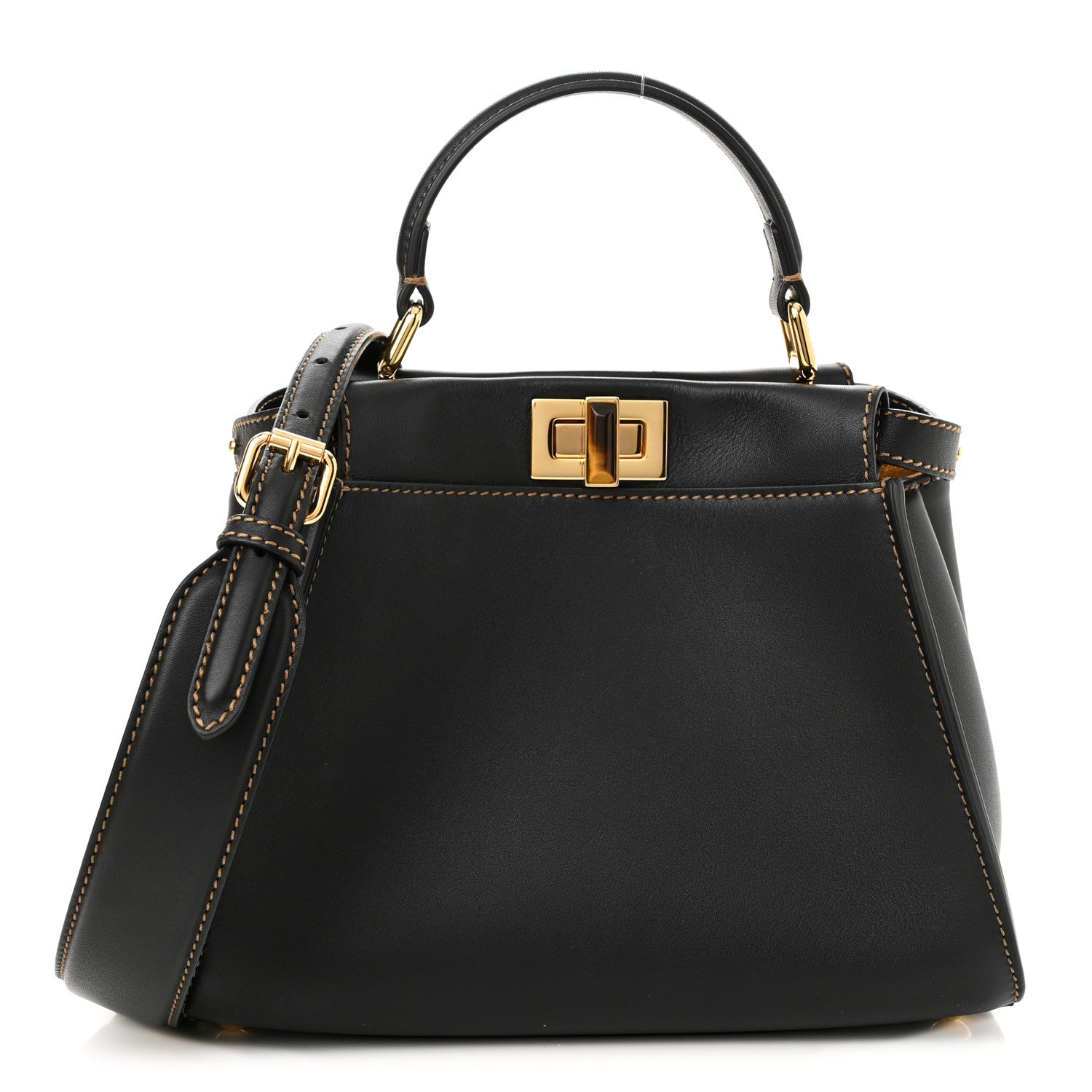 Fendi Vitello King Canvas Chinese New Year Tiger Embroidered Mini Peekaboo Iconic Satchel Black Dark Yellow 1 of 9