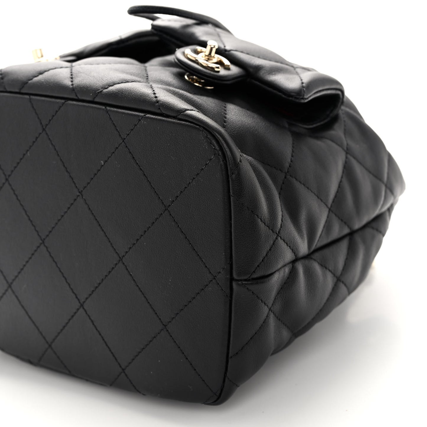 Lambskin Quilted Double Pocket Drawstring Backpack Black