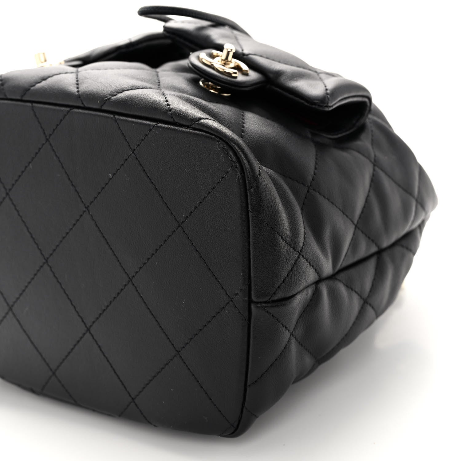 Chanel Lambskin Quilted Double Pocket Drawstring Backpack Black 10 of 10