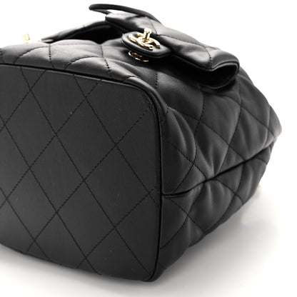 Chanel Lambskin Quilted Double Pocket Drawstring Backpack Black 10 of 10