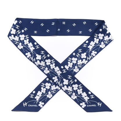 Chanel Silk CC Slim Bandeau Scarf Blue Ecru 1 of 3