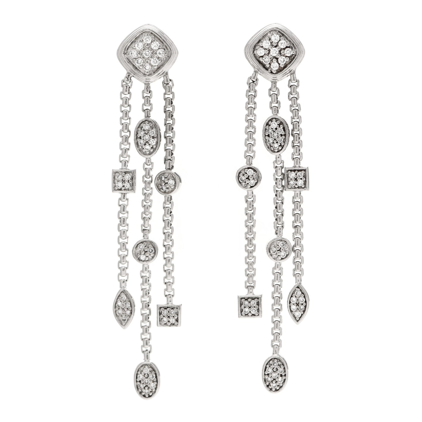 Sterling Silver Diamond Confetti 3 Row Tassel Earrings