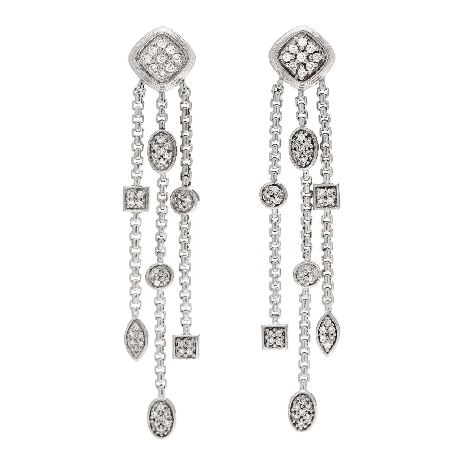 David Yurman Sterling Silver Diamond Confetti 3 Row Tassel Earrings 1 of 4