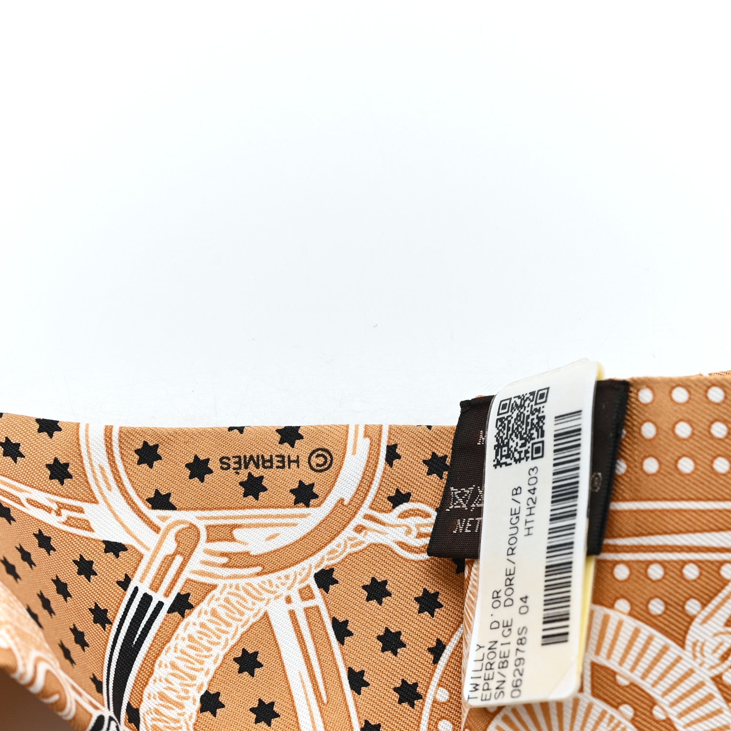 Hermes Silk Eperon d'Or Bandana Twilly Beige Dore Rouge 3 of 3
