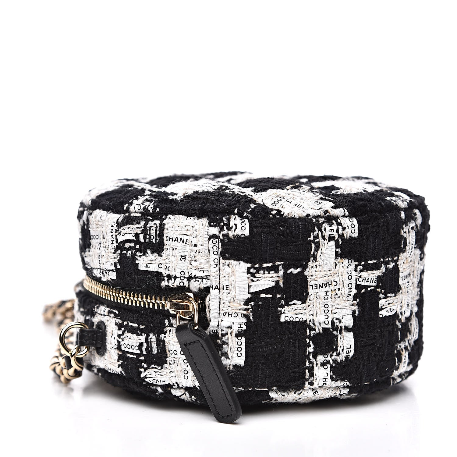 Chanel Tweed Round Clutch With Chain Black White 4 of 10