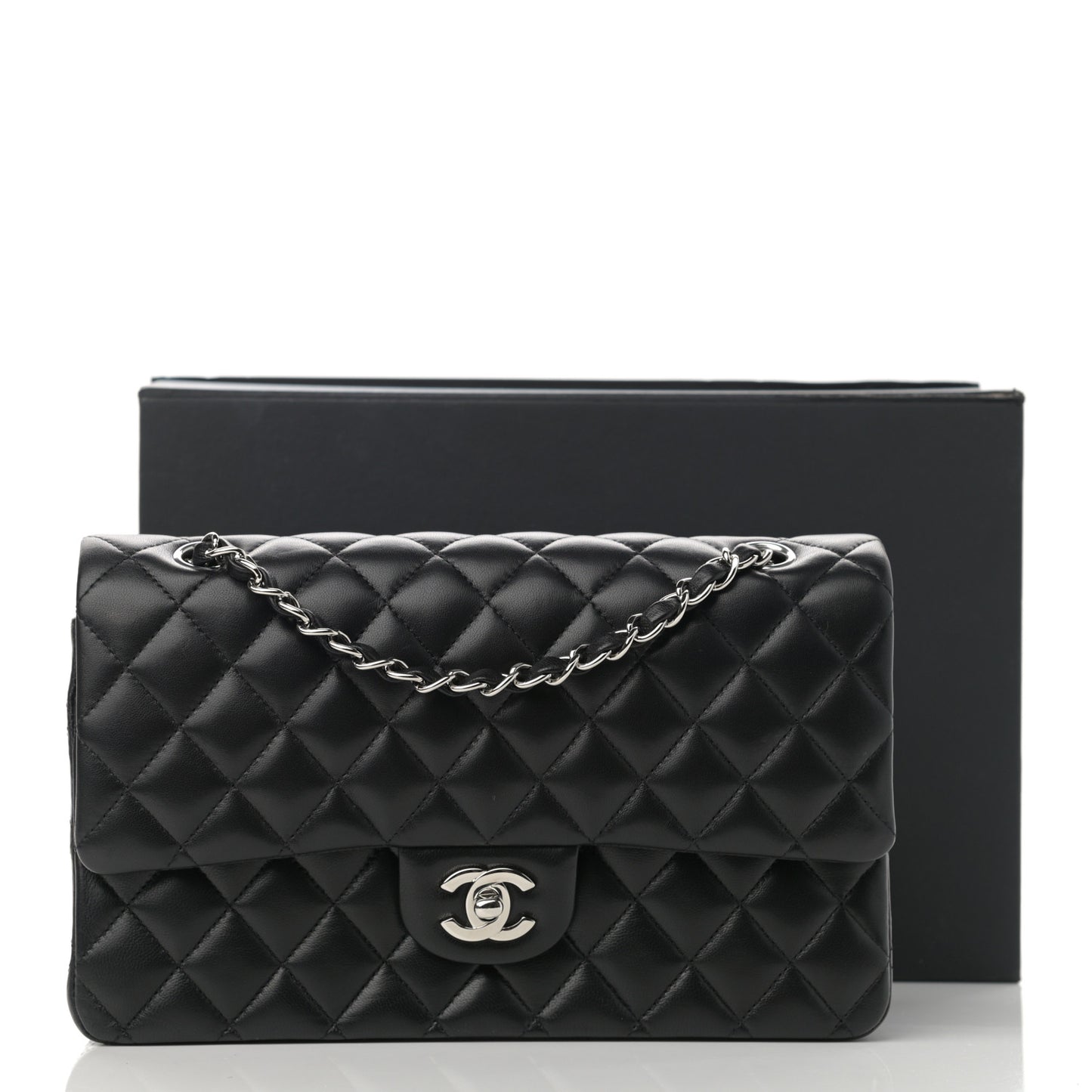 Lambskin Quilted Medium Double Flap Black