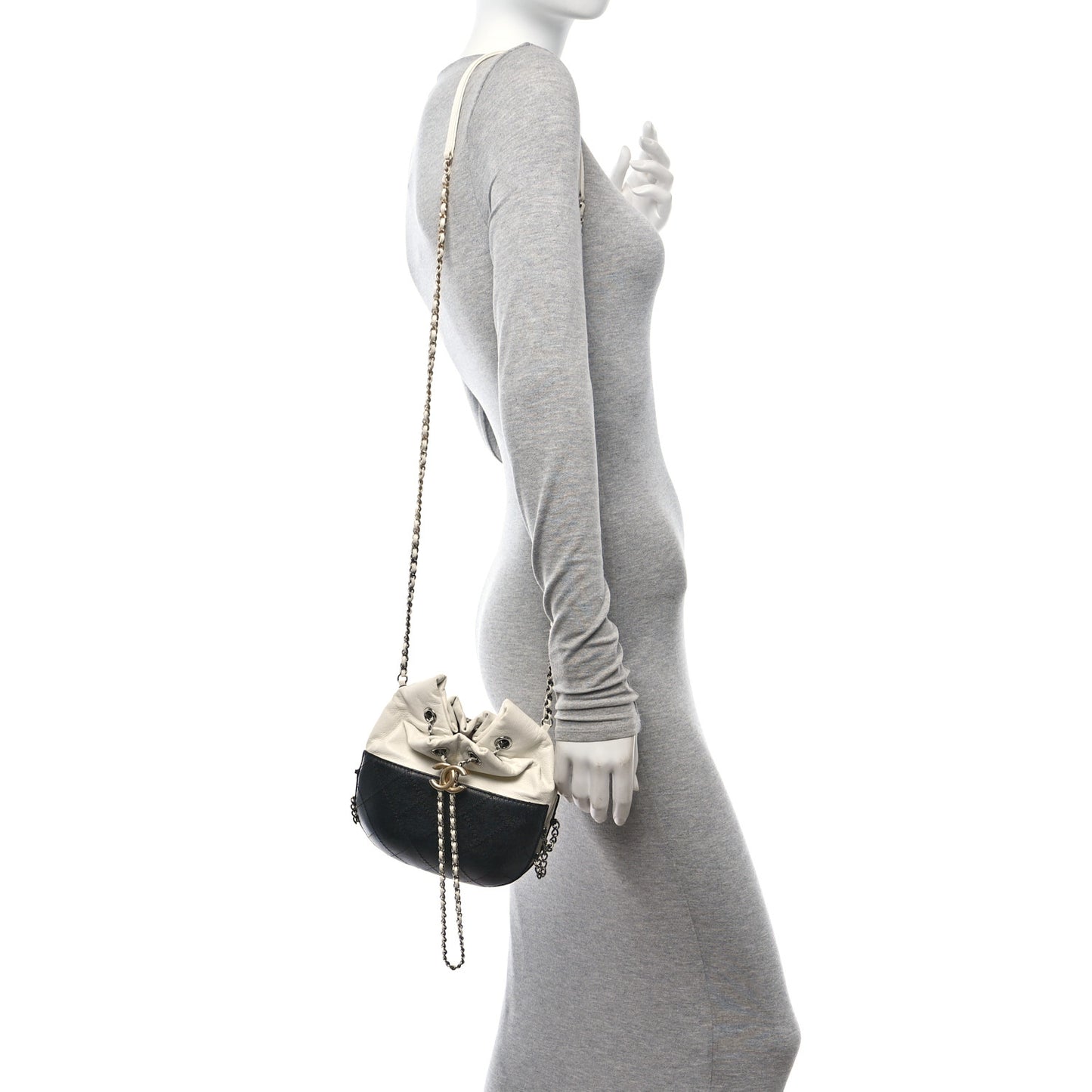 Aged Calfskin Quilted Small Gabrielle Bucket White Black