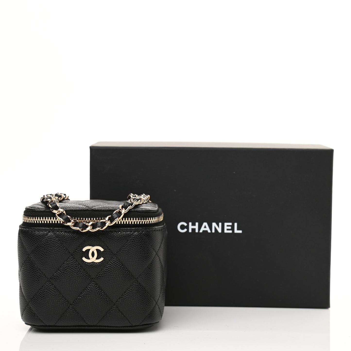 Caviar Quilted Mini Vanity Case With Chain Black