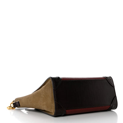 Celine Calfskin Suede Nano Tri-Color Luggage Burgundy 4 of 13