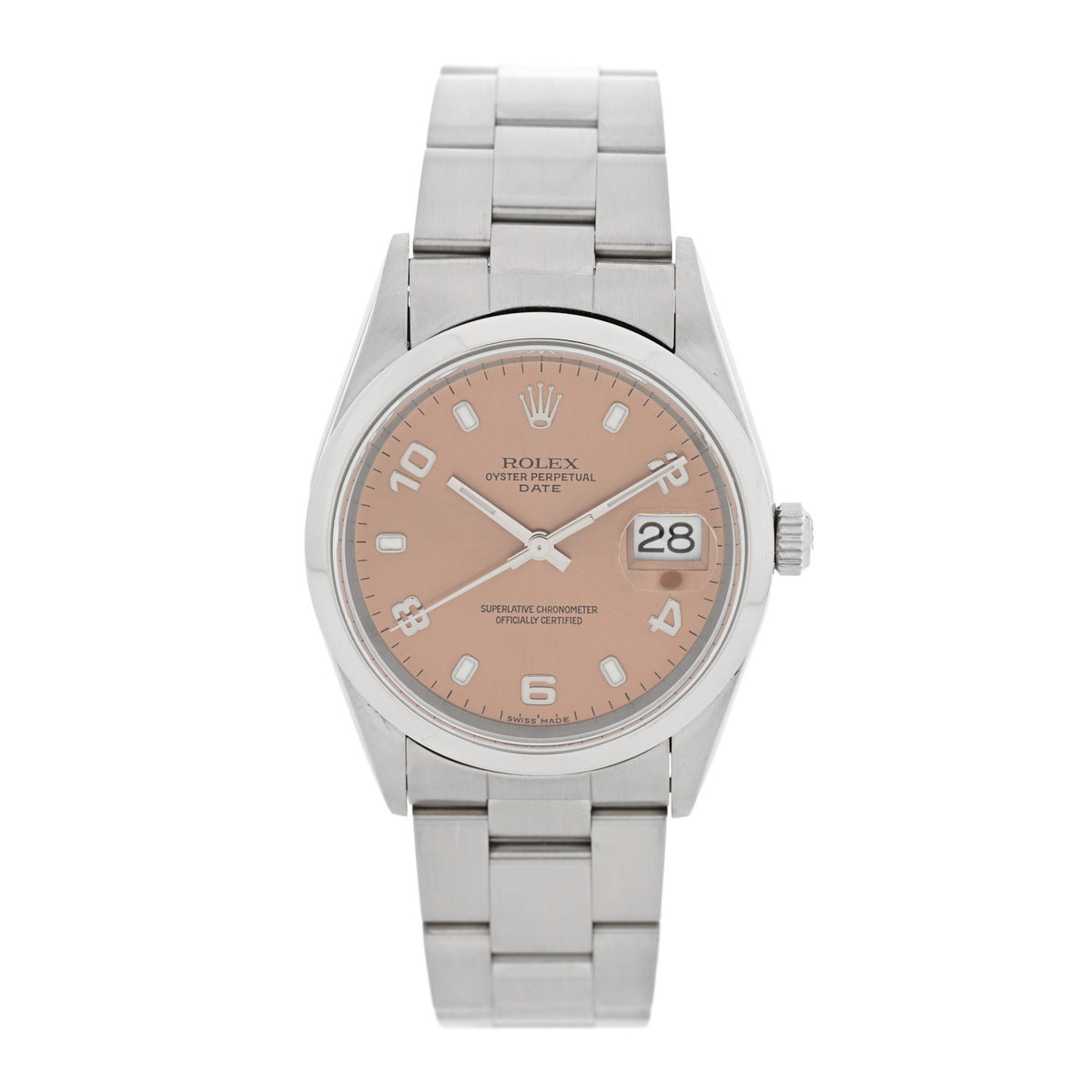 Stainless Steel 34mm Oyster Perpetual Date Watch Pink 15200