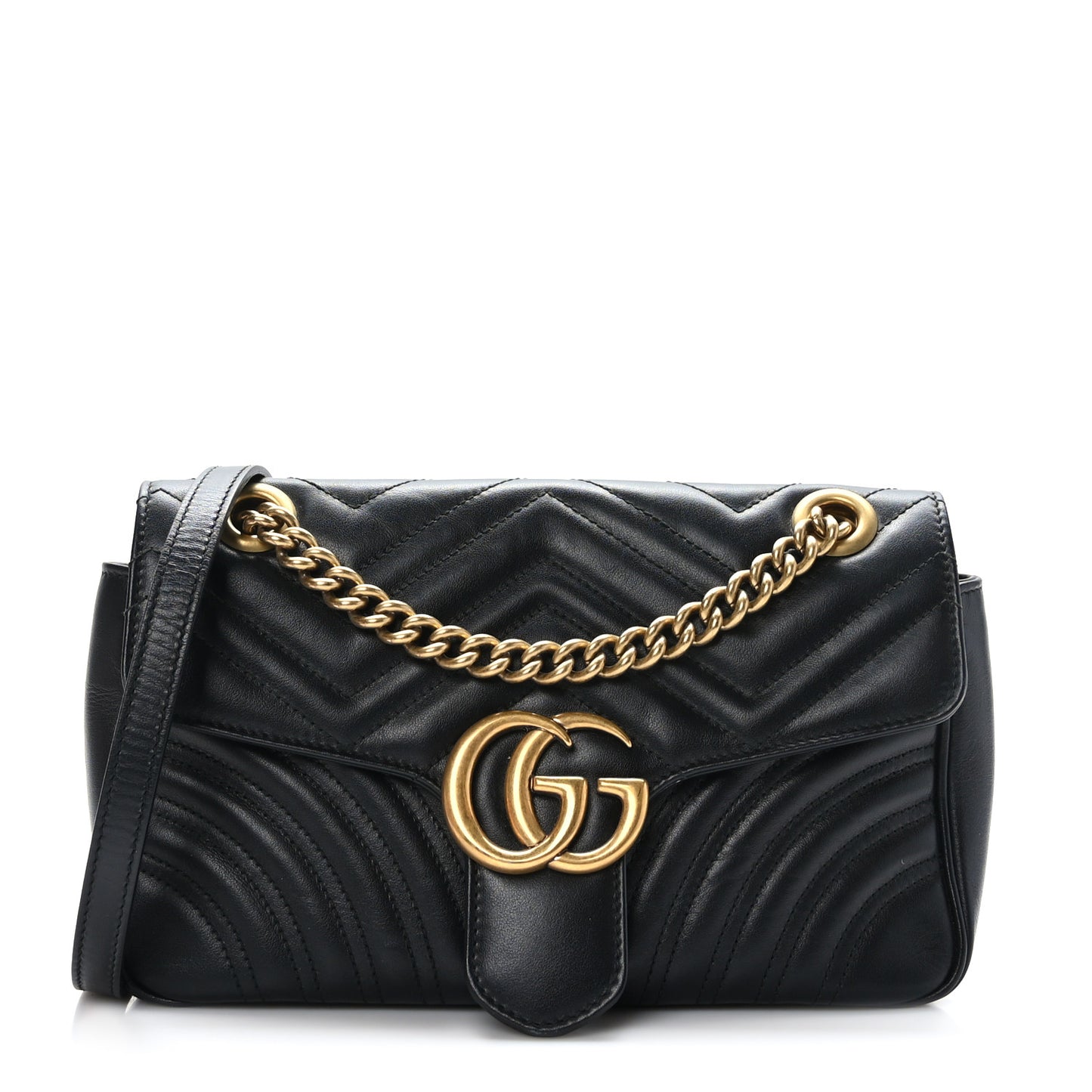 Calfskin Matelasse Small GG Marmont Shoulder Bag Black