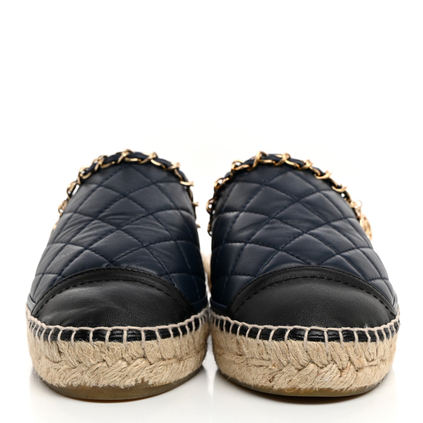 Lambskin Quilted CC Chain Espadrille Mules 36 Navy Black