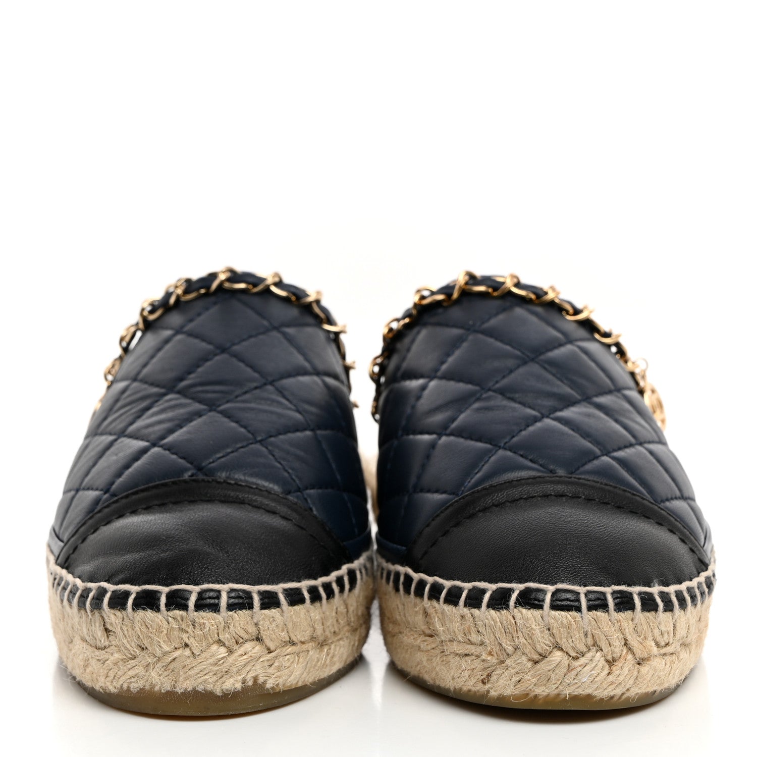 Chanel Lambskin Quilted CC Chain Espadrille Mules 36 Navy Black 2 of 9