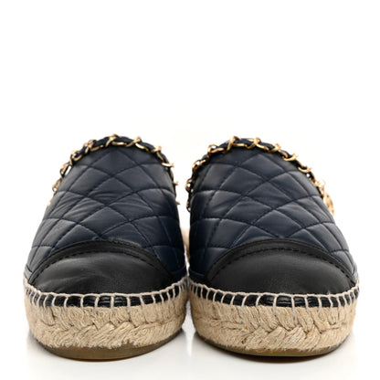 Chanel Lambskin Quilted CC Chain Espadrille Mules 36 Navy Black 2 of 9