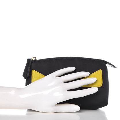 Fendi Nylon Vitello Elite Crystal Eye Monster Large Cosmetic Pouch Black Cedro 2 of 9