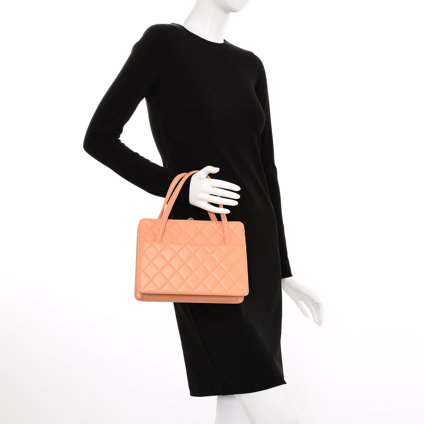 Lambskin Quilted Top Handle Bag Coral Pink