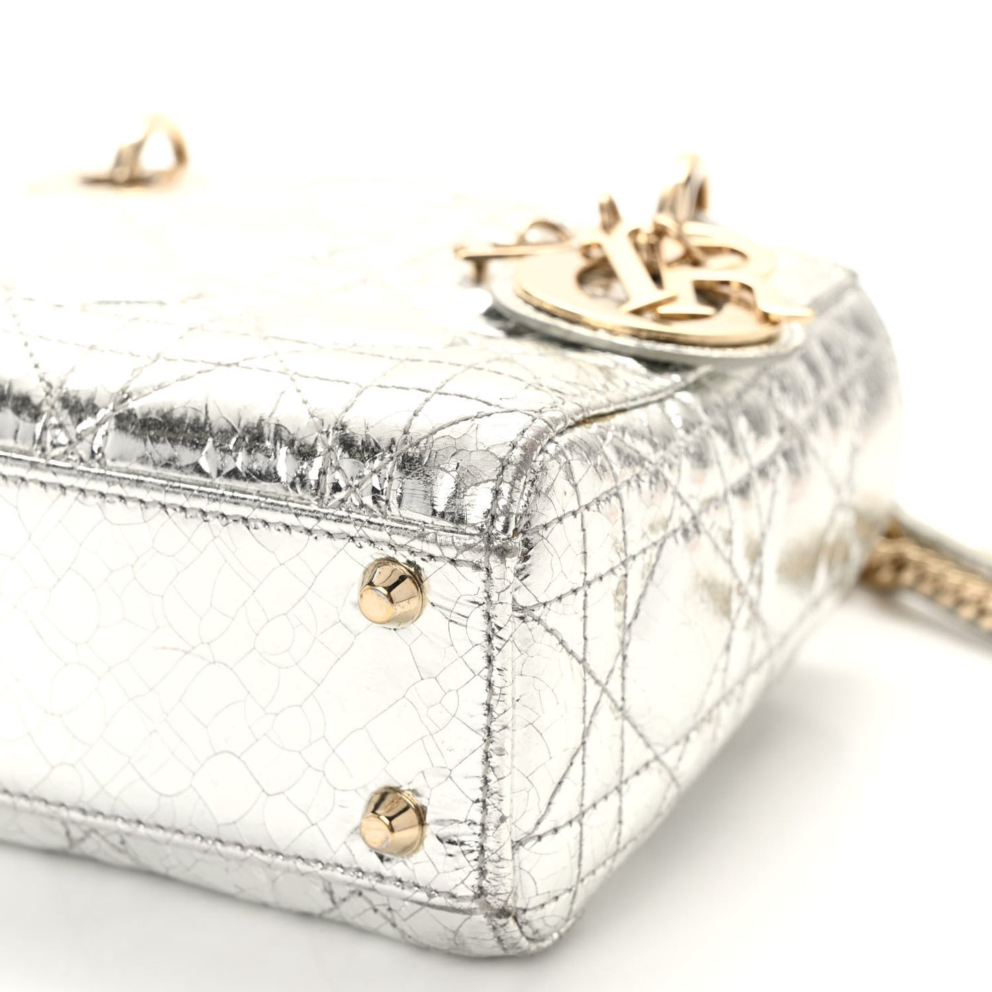 Metallic Crinkled Cannage Micro Lady Dior Silver