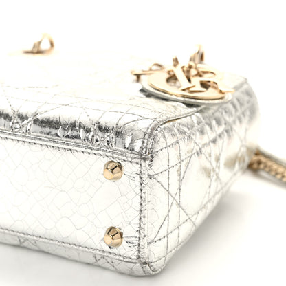 Christian Dior Metallic Crinkled Cannage Micro Lady Dior Silver 9 of 11