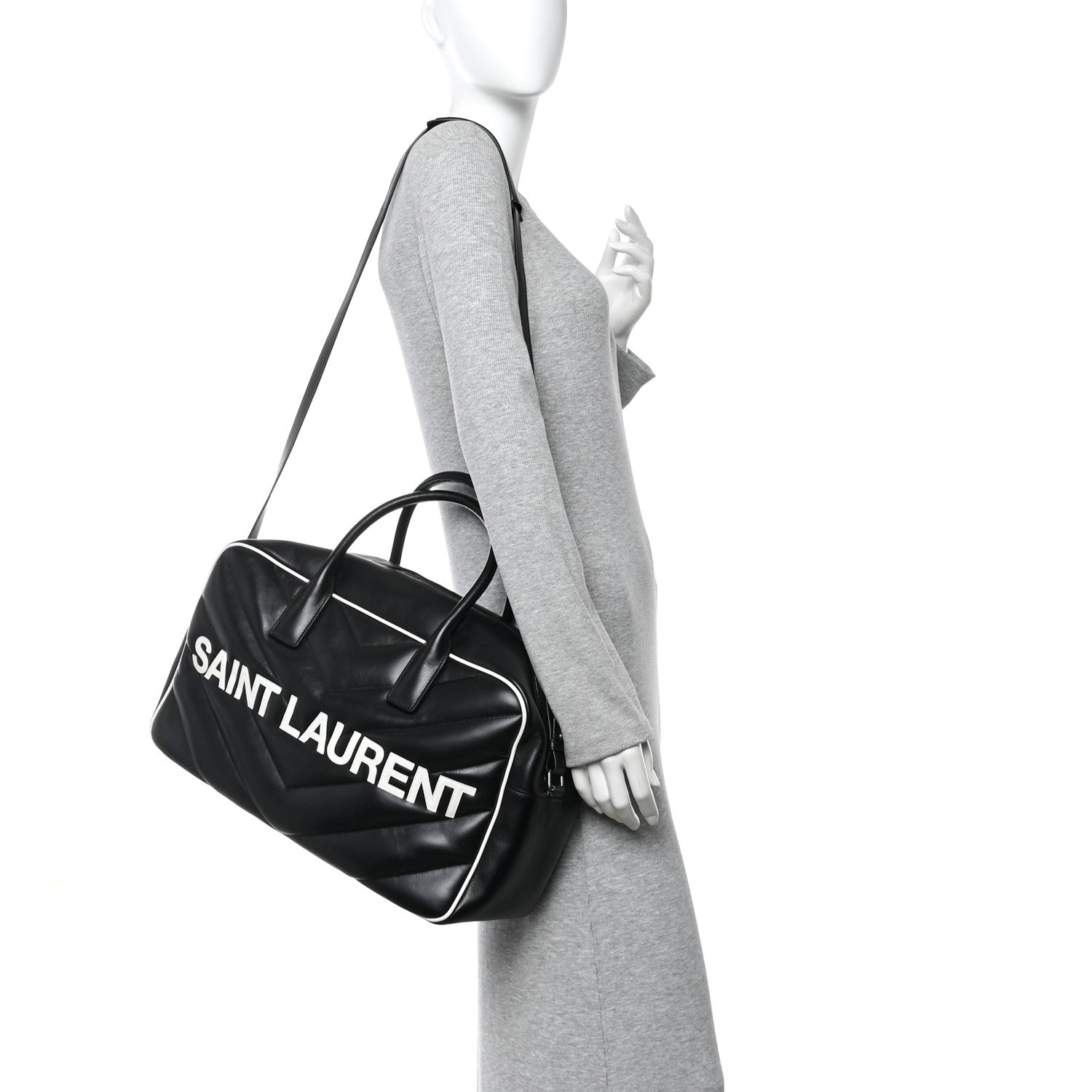 Saint Laurent Calfskin Medium Miles Logo Bowler Duffel Bag Black 2 of 9