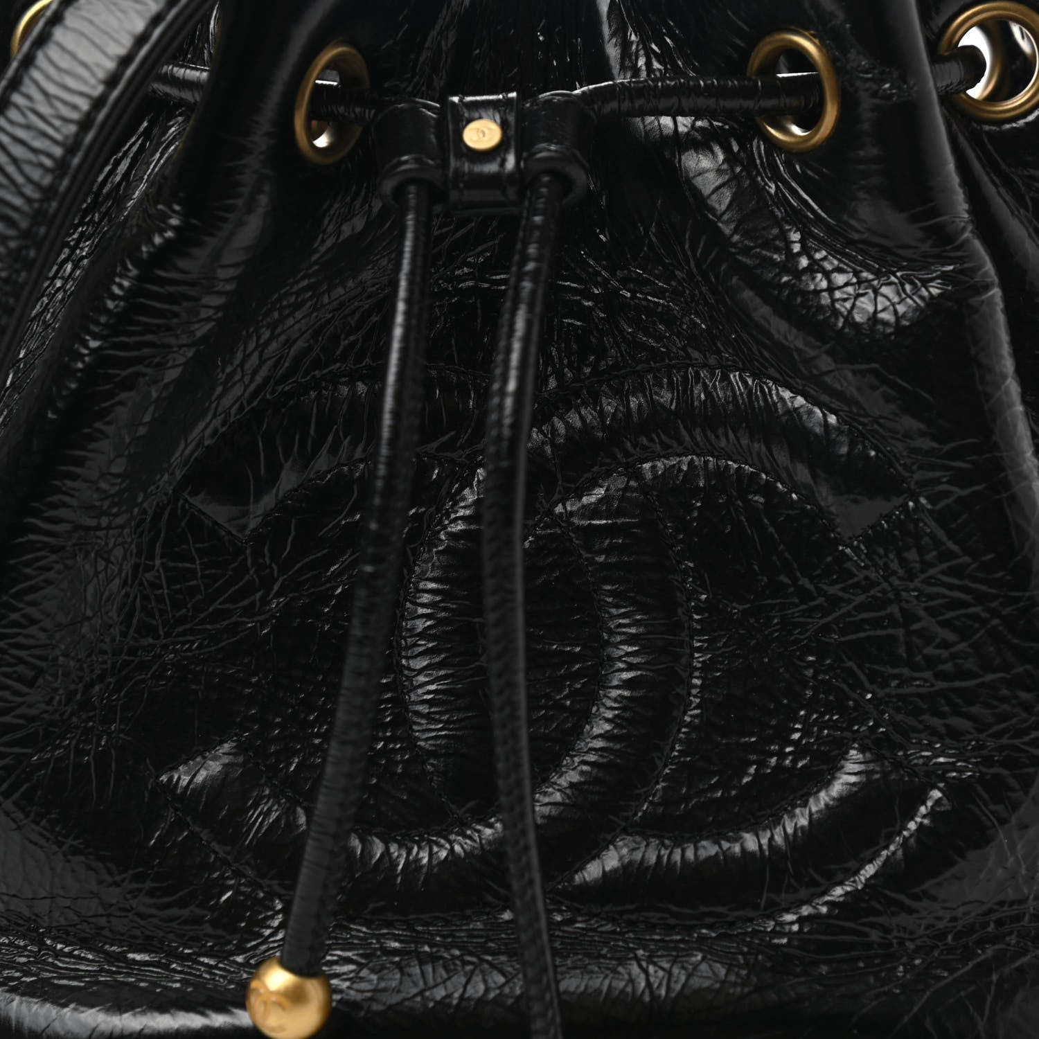Chanel Shiny Aged Calfskin CC Chain Mini Drawstring Bag Black 8 of 11