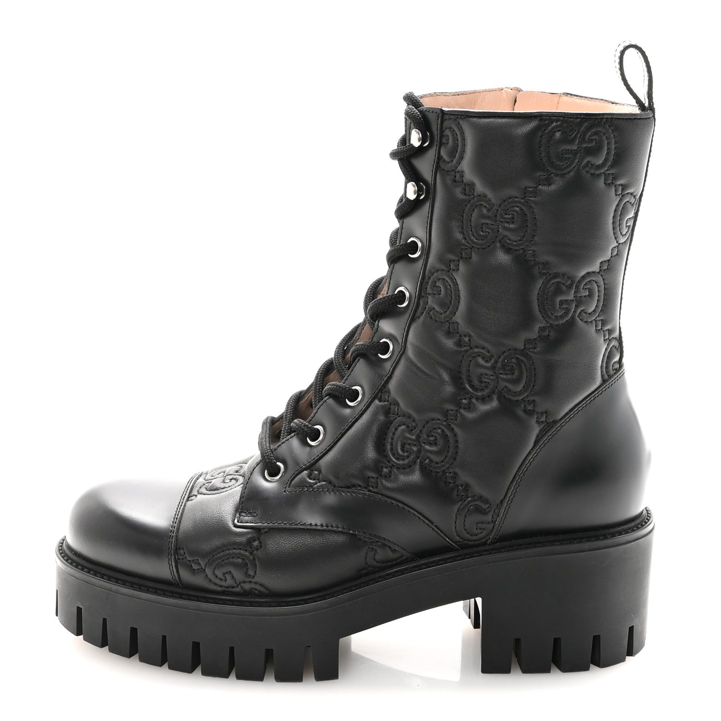 Cordovan Lux Nappa GG Matelasse Lace Up 60mm Combat Boots 40.5 Black