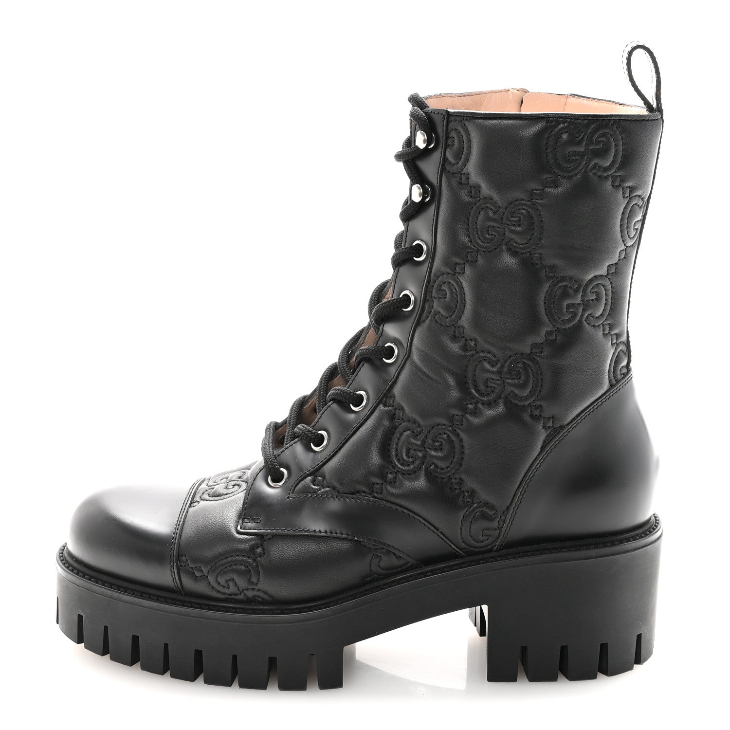 Gucci Cordovan Lux Nappa GG Matelasse Lace Up 60mm Combat Boots 40.5 Black 1 of 9