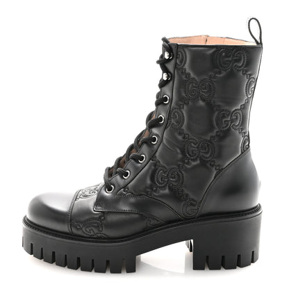 Gucci Cordovan Lux Nappa GG Matelasse Lace Up 60mm Combat Boots 40.5 Black 1 of 9