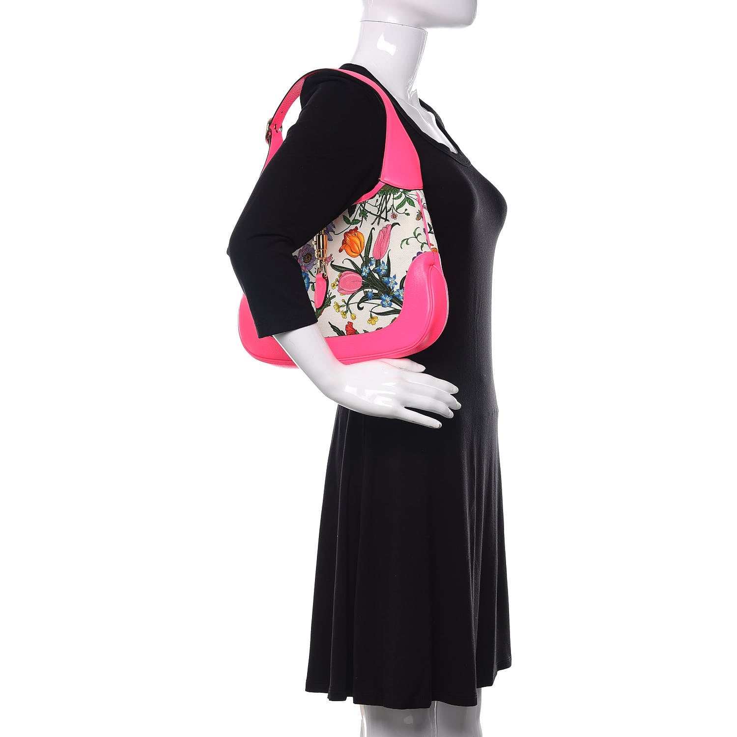 Gucci Canvas Flora Medium Jackie Hobo Fuchsia 2 of 9