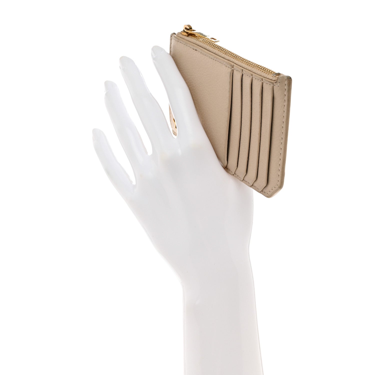 Saint Laurent Grained Calfskin Monogram 5 Fragments Zip Pouch Card Holder Beige 2 of 13