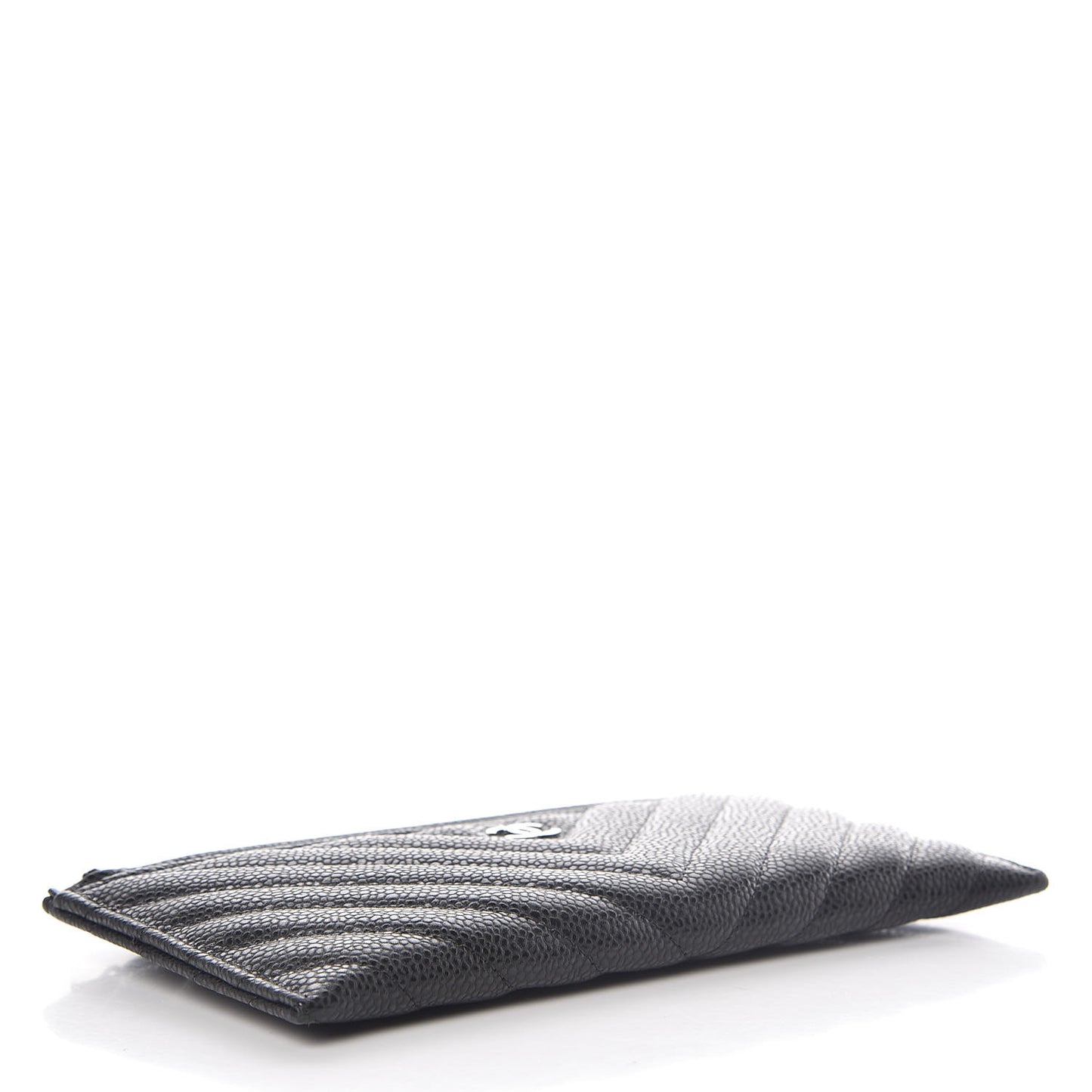 Caviar Chevron Quilted Zip Pouch Black