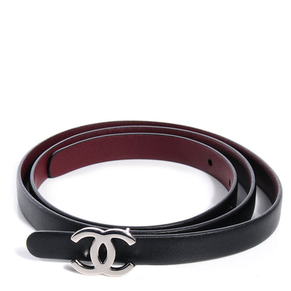 Chanel Reversible Leather CC Logo Skinny Belt 85 Black Burgundy 1 of 5