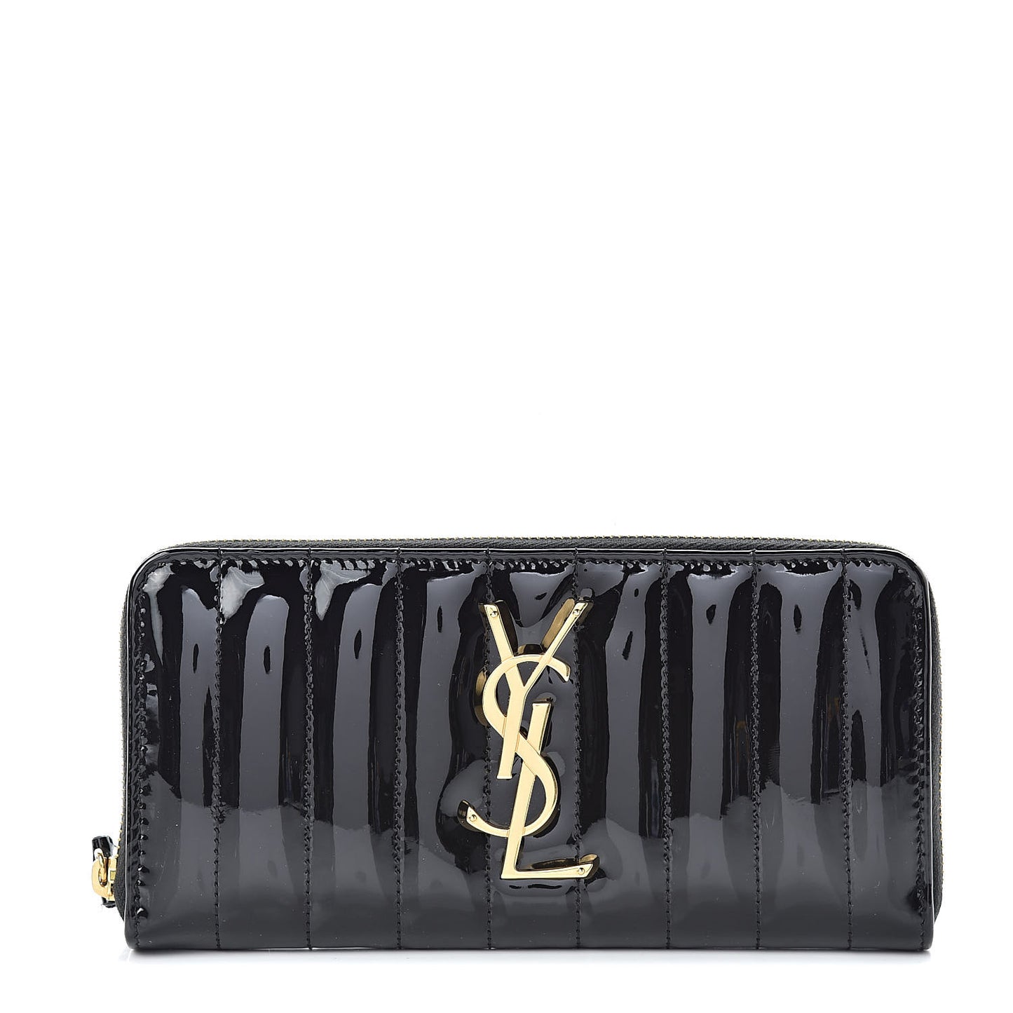 Patent Calfskin Matelasse Monogram Vicky Zip Around Wallet Black