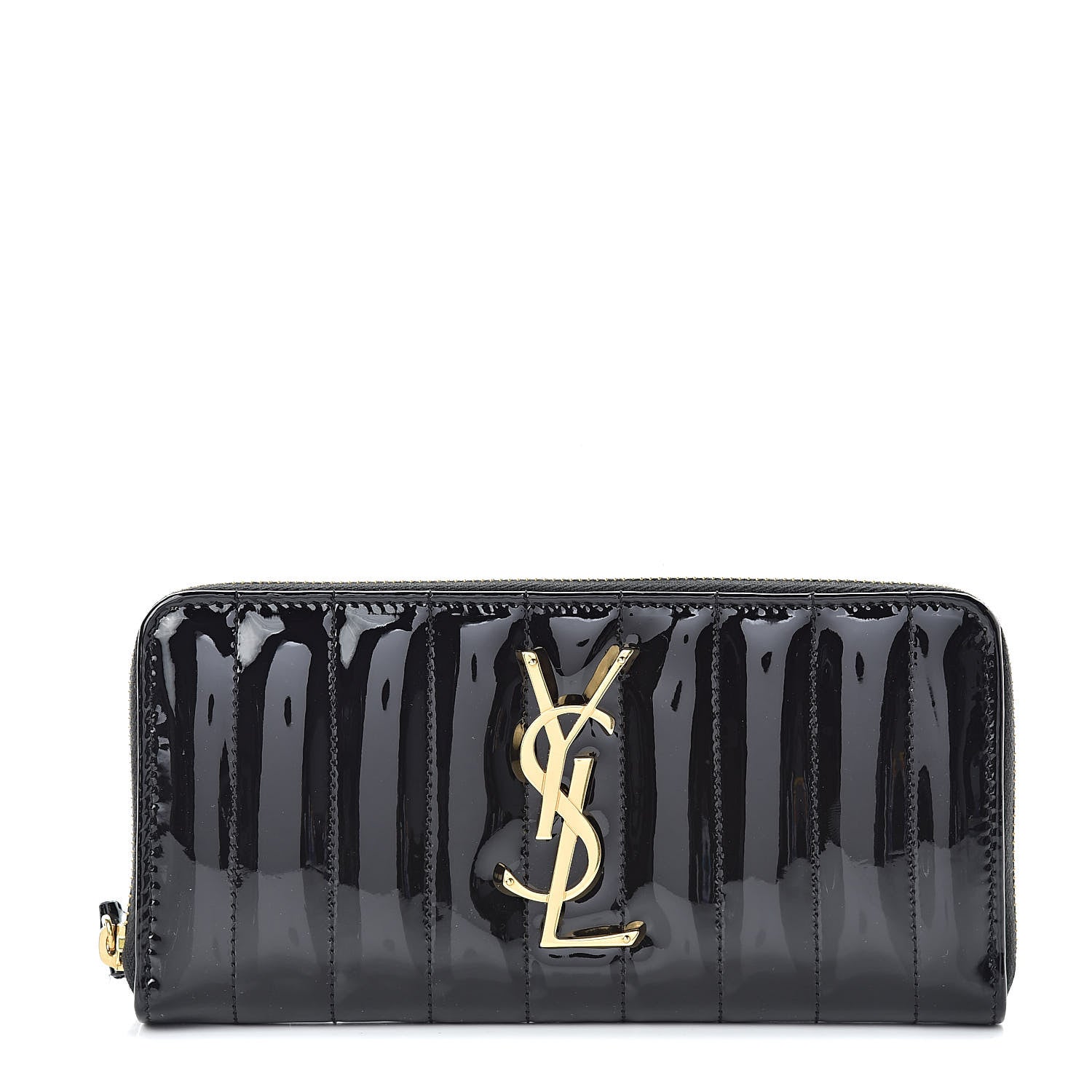 Saint Laurent Patent Calfskin Matelasse Monogram Vicky Zip Around Wallet Black 1 of 7