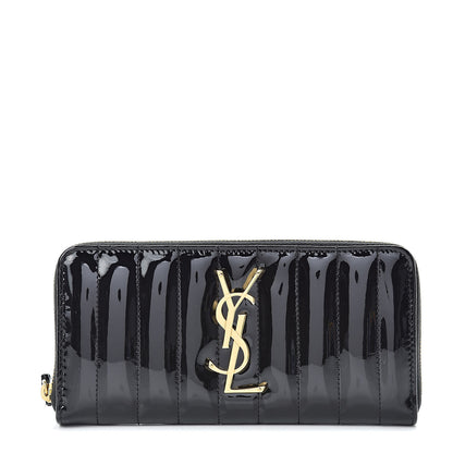 Saint Laurent Patent Calfskin Matelasse Monogram Vicky Zip Around Wallet Black 1 of 7