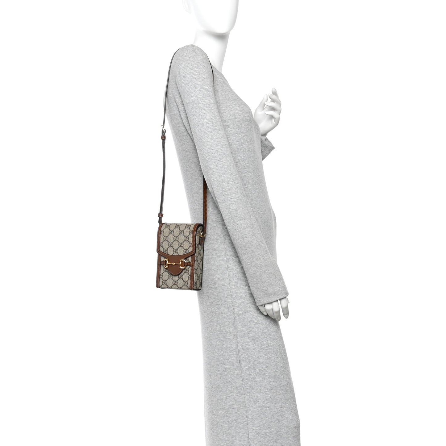 GG Supreme Monogram Mini Horsebit 1955 Crossbody Bag Beige Brown Sugar