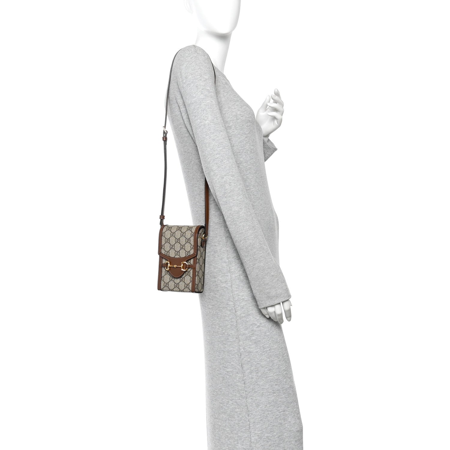 Gucci GG Supreme Monogram Mini Horsebit 1955 Crossbody Bag Beige Brown Sugar 2 of 10