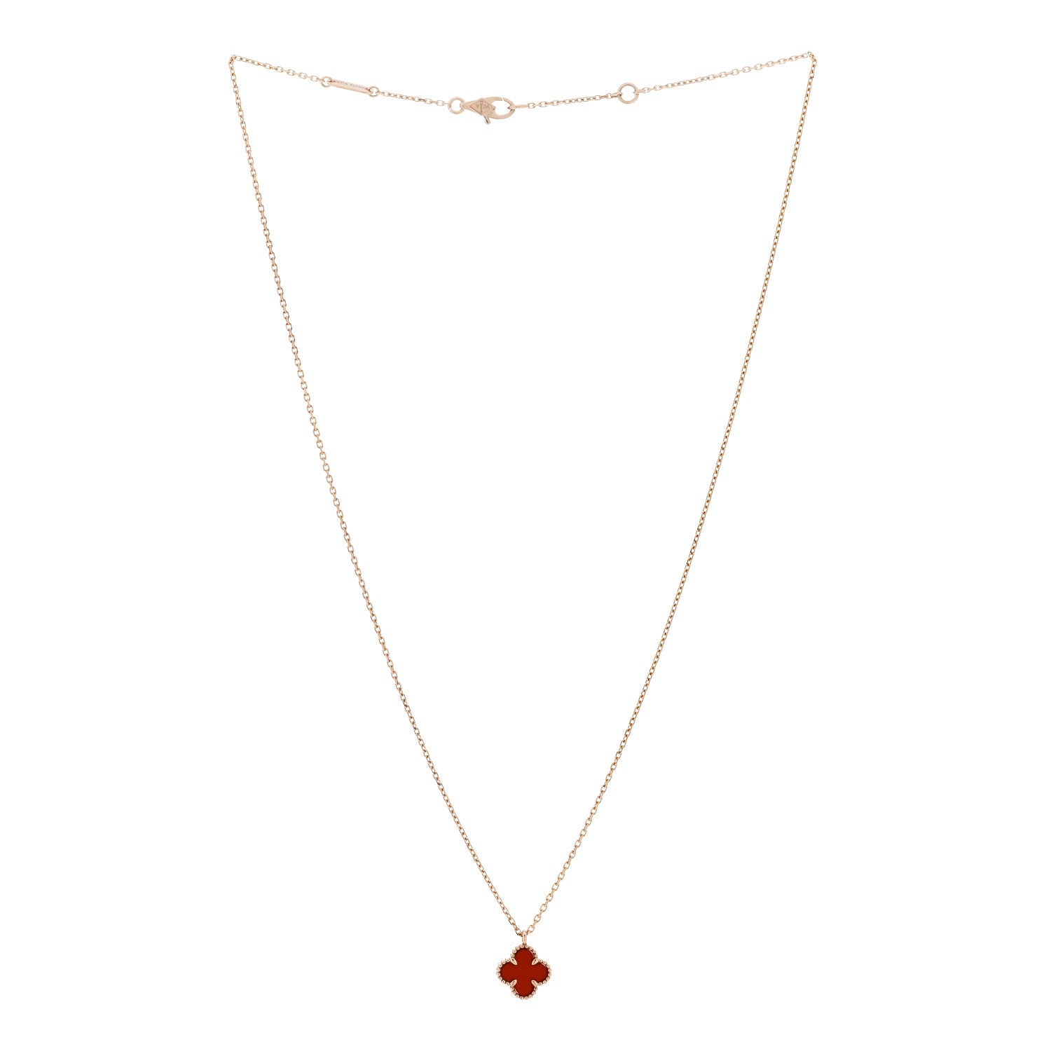Van Cleef & Arpels 18K Rose Gold Carnelian Sweet Alhambra Pendant Necklace 3 of 6