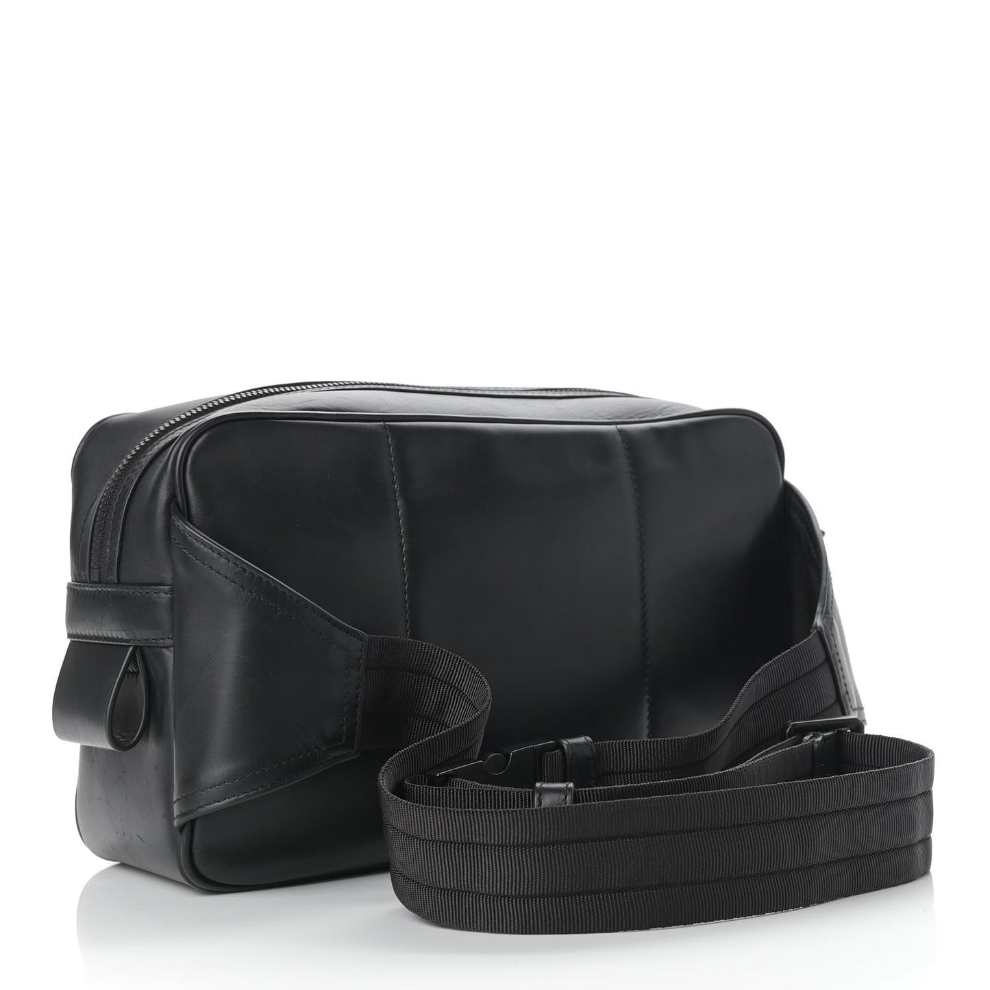 Perforated Calfskin Leggero Intrecciato Belt Bag Black