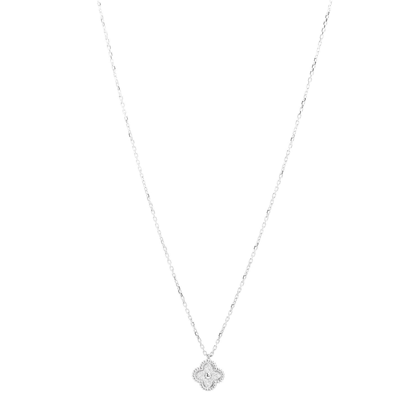 18K White Gold Diamond Sweet Alhambra Pendant Necklace