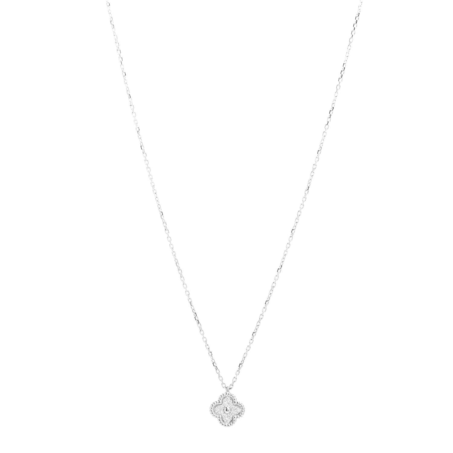 Van Cleef & Arpels 18K White Gold Diamond Sweet Alhambra Pendant Necklace 1 of 6