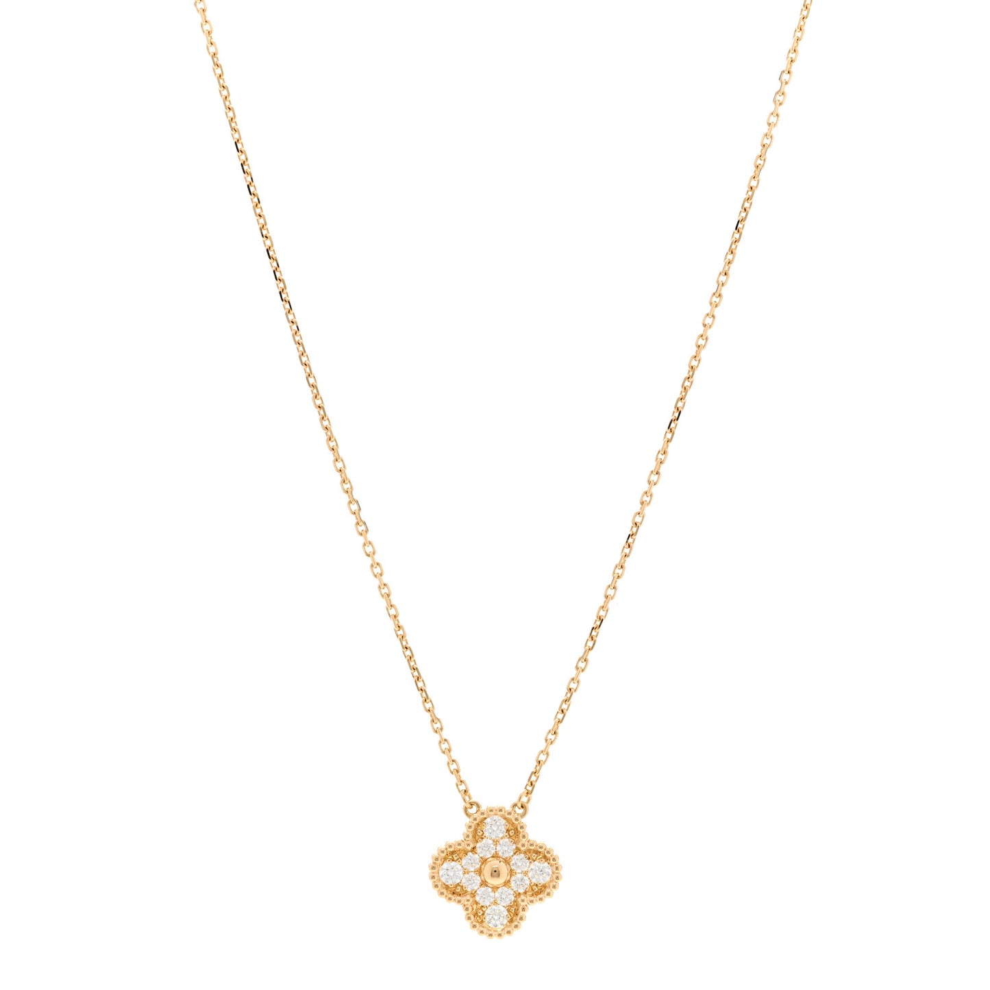 18K Yellow Gold Diamond Vintage Alhambra Pendant Necklace
