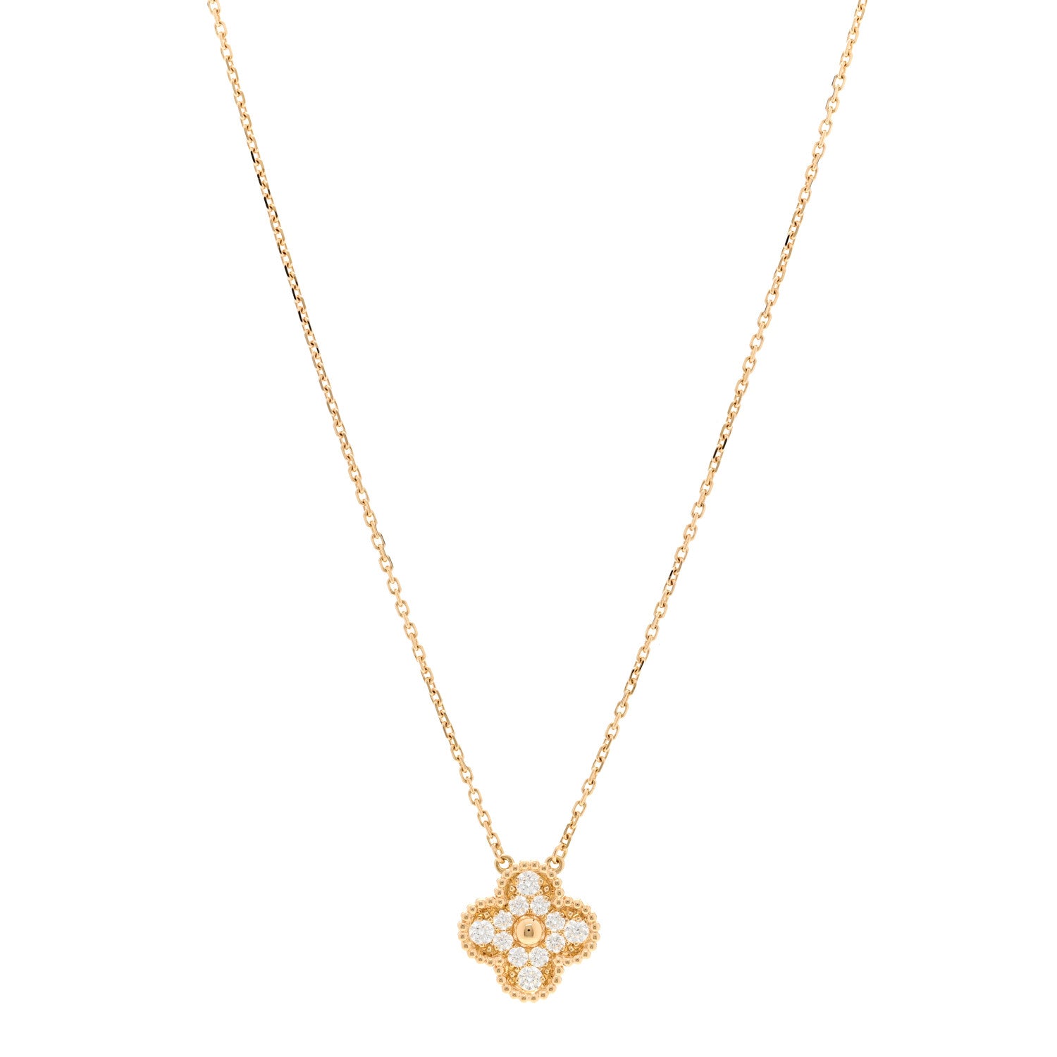 Van Cleef & Arpels 18K Yellow Gold Diamond Vintage Alhambra Pendant Necklace 1 of 6